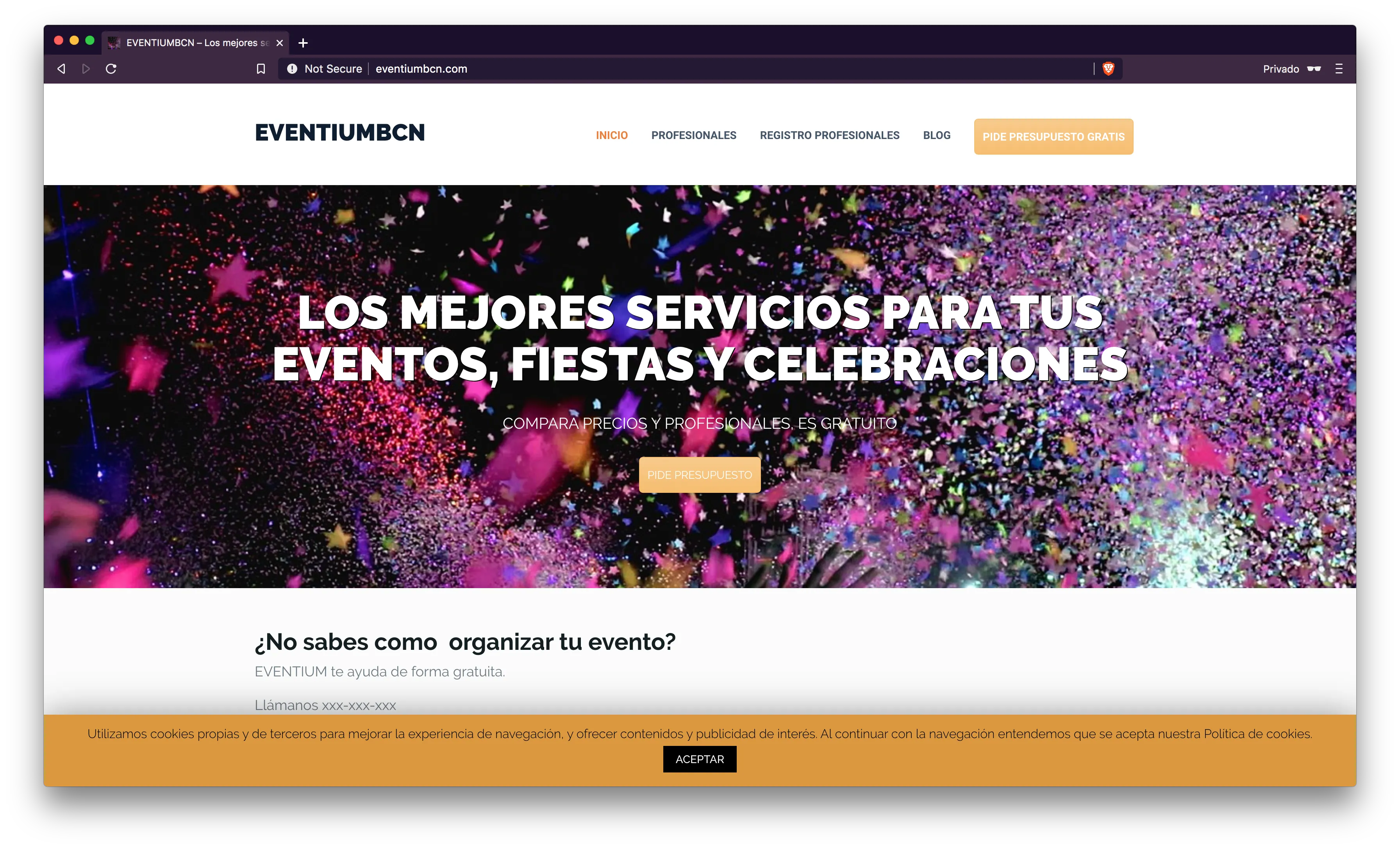 EventiumBCN services marketplace homepage