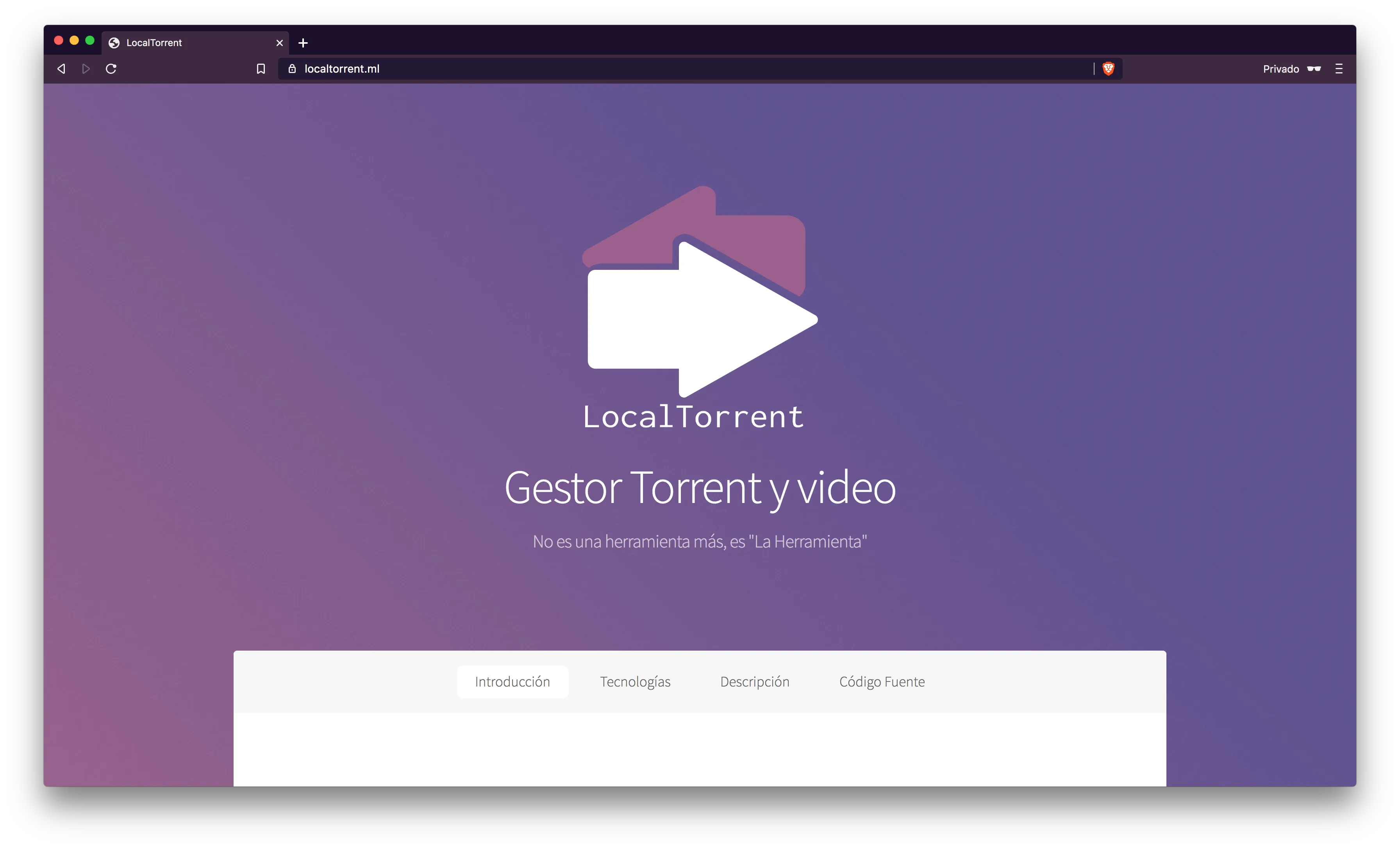 Local Torrent web application homepage